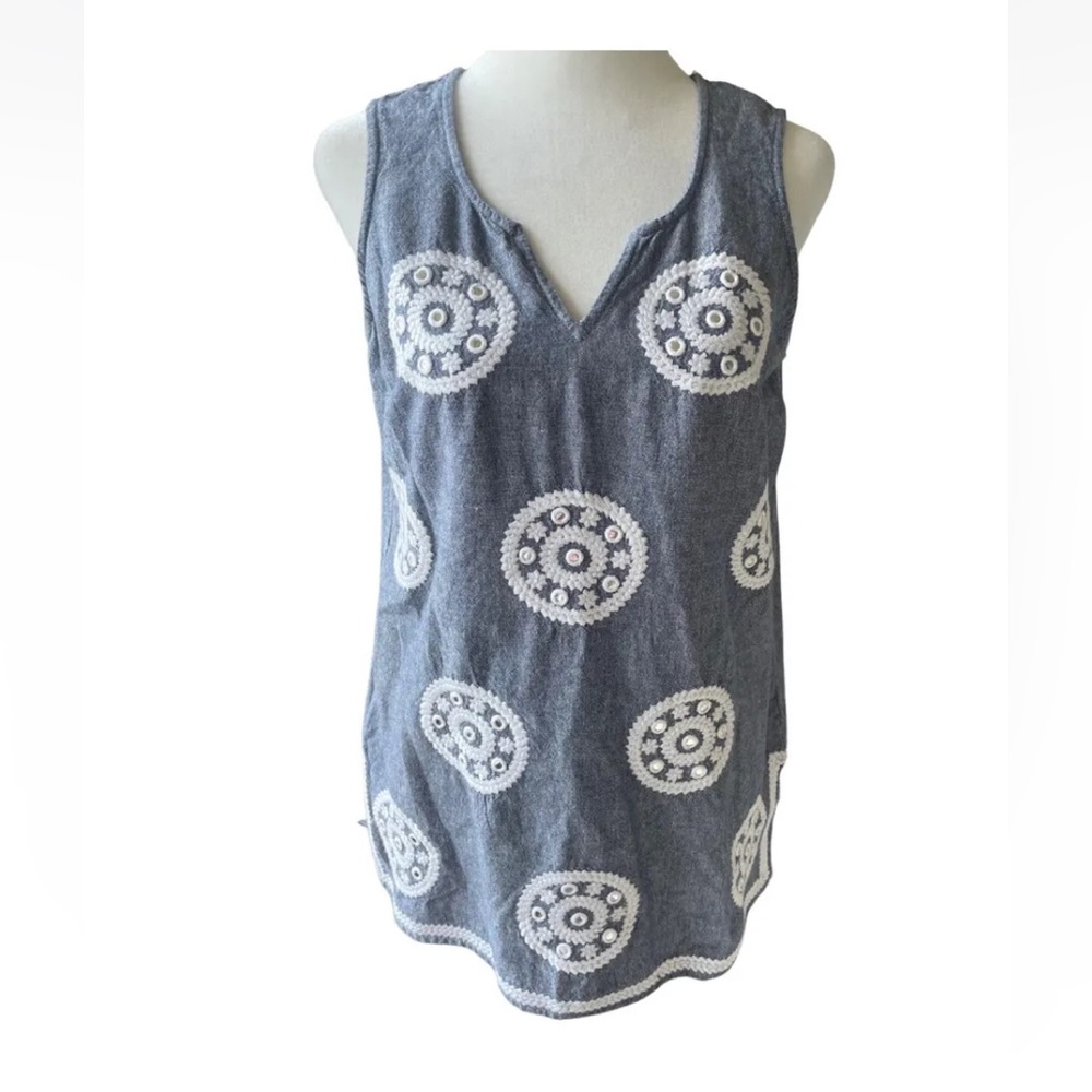 Women’s Small Mud Pie Navy Sleeveless Tunic With Mirror Work Boho Chic